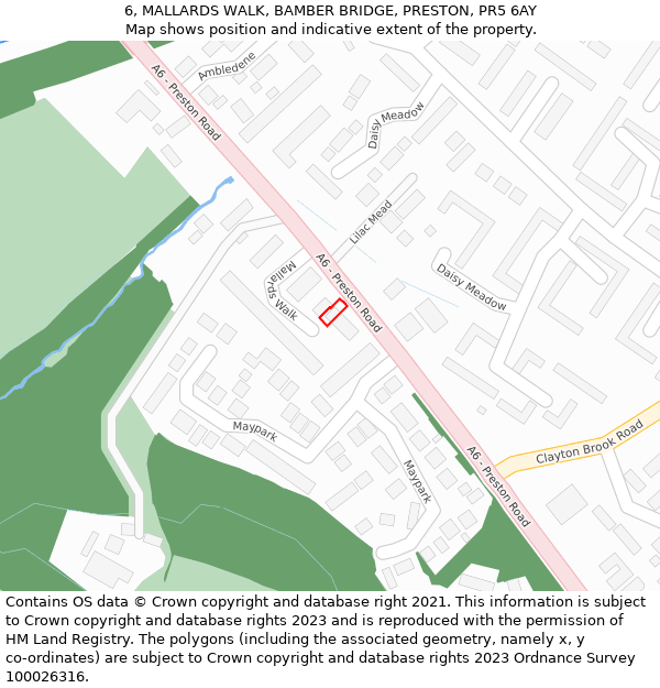6, MALLARDS WALK, BAMBER BRIDGE, PRESTON, PR5 6AY: Location map and indicative extent of plot