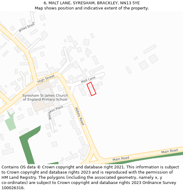 6, MALT LANE, SYRESHAM, BRACKLEY, NN13 5YE: Location map and indicative extent of plot