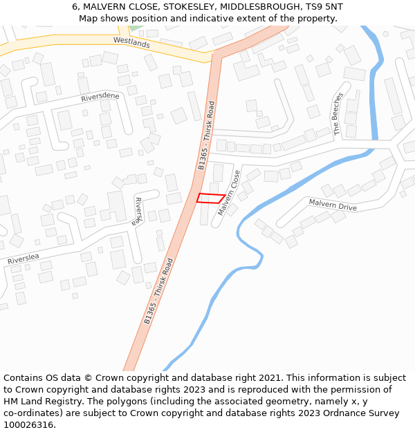 6, MALVERN CLOSE, STOKESLEY, MIDDLESBROUGH, TS9 5NT: Location map and indicative extent of plot