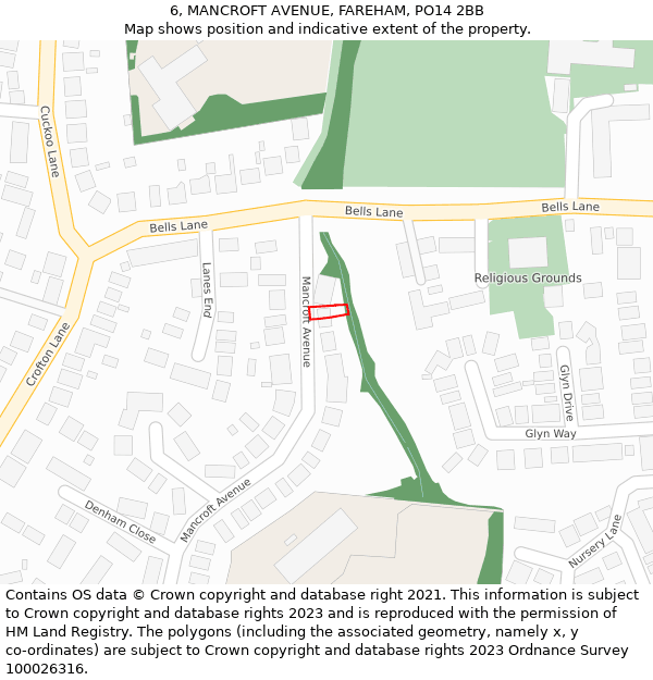 6, MANCROFT AVENUE, FAREHAM, PO14 2BB: Location map and indicative extent of plot