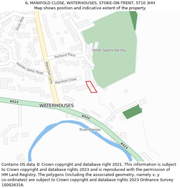 6, MANIFOLD CLOSE, WATERHOUSES, STOKE-ON-TRENT, ST10 3HH: Location map and indicative extent of plot