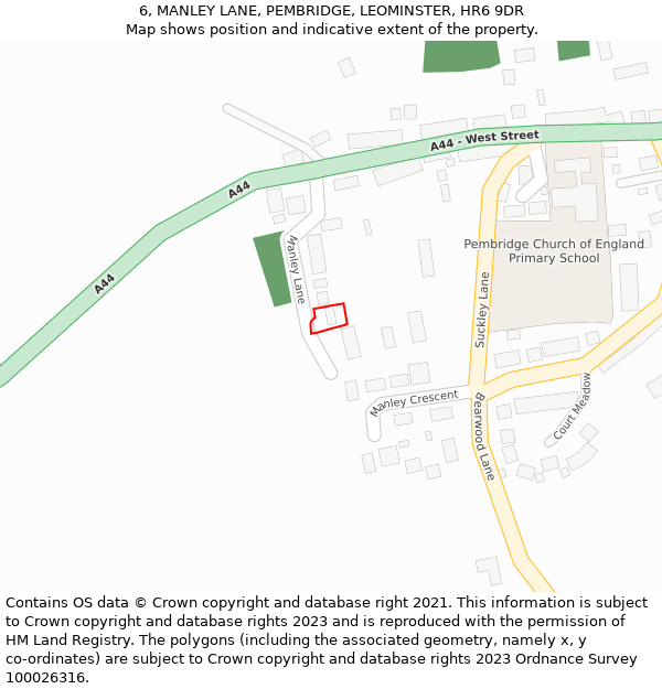 6, MANLEY LANE, PEMBRIDGE, LEOMINSTER, HR6 9DR: Location map and indicative extent of plot
