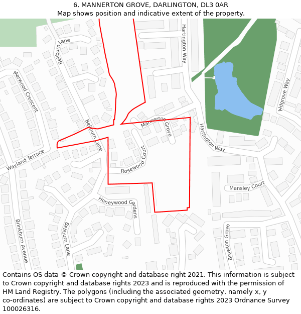 6, MANNERTON GROVE, DARLINGTON, DL3 0AR: Location map and indicative extent of plot
