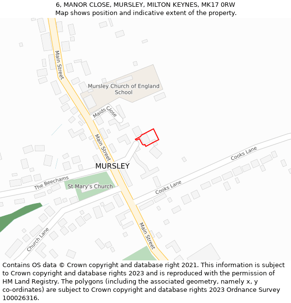 6, MANOR CLOSE, MURSLEY, MILTON KEYNES, MK17 0RW: Location map and indicative extent of plot
