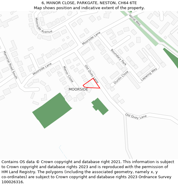 6, MANOR CLOSE, PARKGATE, NESTON, CH64 6TE: Location map and indicative extent of plot