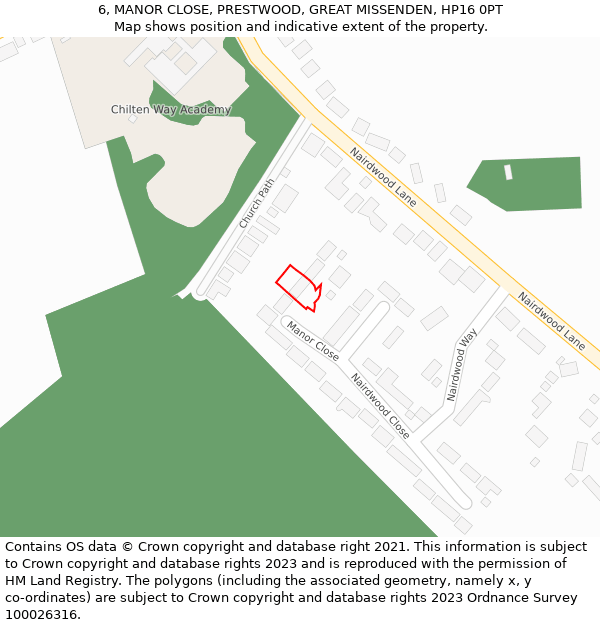 6, MANOR CLOSE, PRESTWOOD, GREAT MISSENDEN, HP16 0PT: Location map and indicative extent of plot