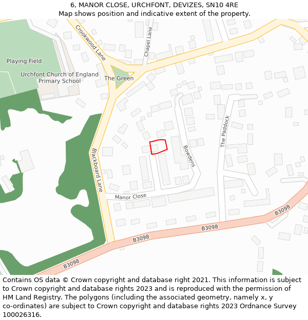 6, MANOR CLOSE, URCHFONT, DEVIZES, SN10 4RE: Location map and indicative extent of plot