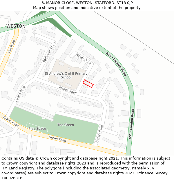 6, MANOR CLOSE, WESTON, STAFFORD, ST18 0JP: Location map and indicative extent of plot