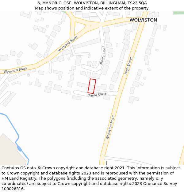 6, MANOR CLOSE, WOLVISTON, BILLINGHAM, TS22 5QA: Location map and indicative extent of plot