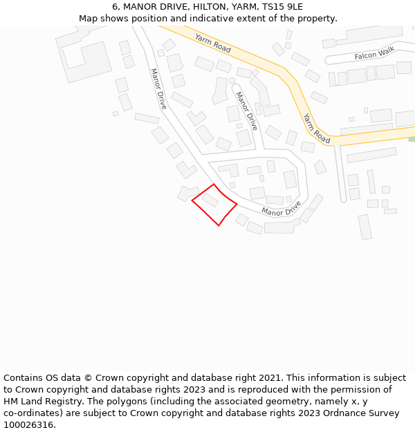 6, MANOR DRIVE, HILTON, YARM, TS15 9LE: Location map and indicative extent of plot