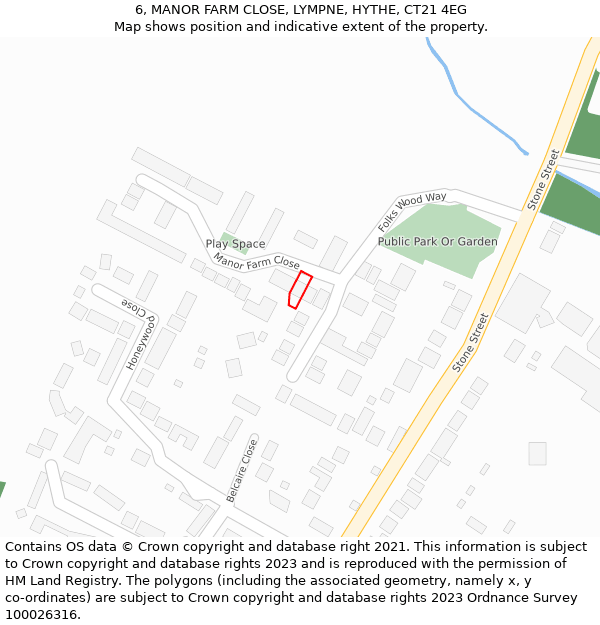 6, MANOR FARM CLOSE, LYMPNE, HYTHE, CT21 4EG: Location map and indicative extent of plot