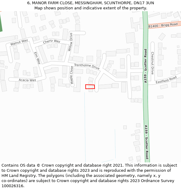 6, MANOR FARM CLOSE, MESSINGHAM, SCUNTHORPE, DN17 3UN: Location map and indicative extent of plot