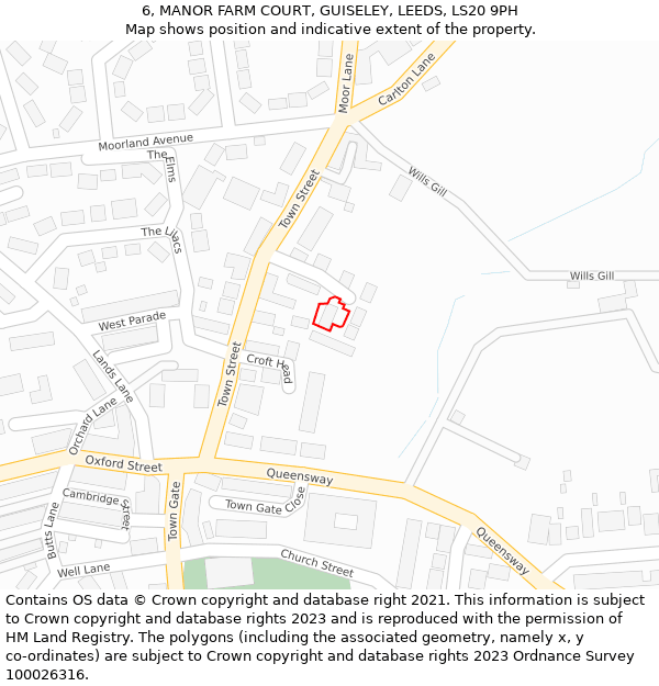 6, MANOR FARM COURT, GUISELEY, LEEDS, LS20 9PH: Location map and indicative extent of plot