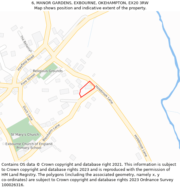 6, MANOR GARDENS, EXBOURNE, OKEHAMPTON, EX20 3RW: Location map and indicative extent of plot