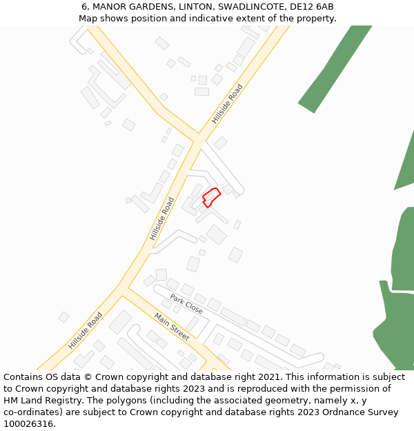 6, MANOR GARDENS, LINTON, SWADLINCOTE, DE12 6AB: Location map and indicative extent of plot