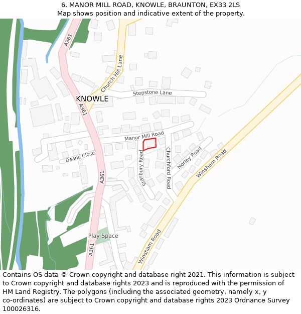 6, MANOR MILL ROAD, KNOWLE, BRAUNTON, EX33 2LS: Location map and indicative extent of plot