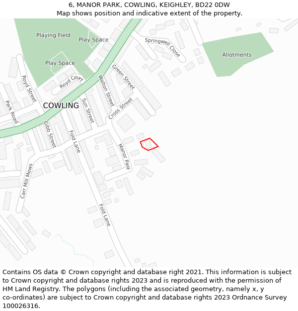 6, MANOR PARK, COWLING, KEIGHLEY, BD22 0DW: Location map and indicative extent of plot