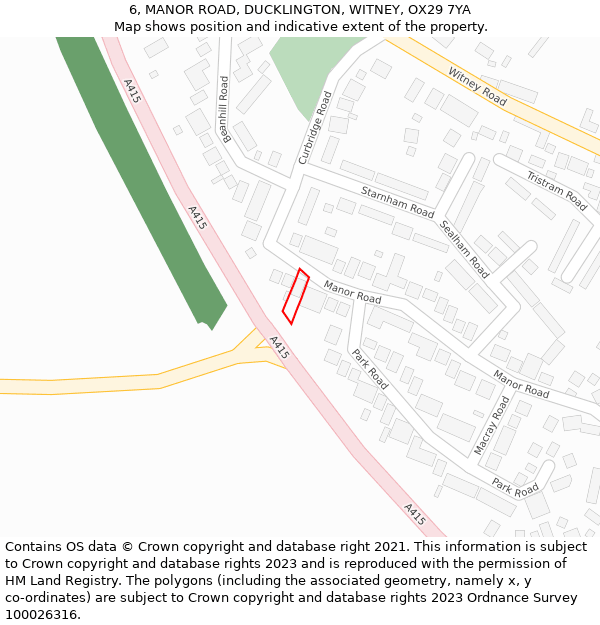 6, MANOR ROAD, DUCKLINGTON, WITNEY, OX29 7YA: Location map and indicative extent of plot