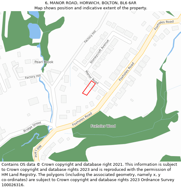 6, MANOR ROAD, HORWICH, BOLTON, BL6 6AR: Location map and indicative extent of plot