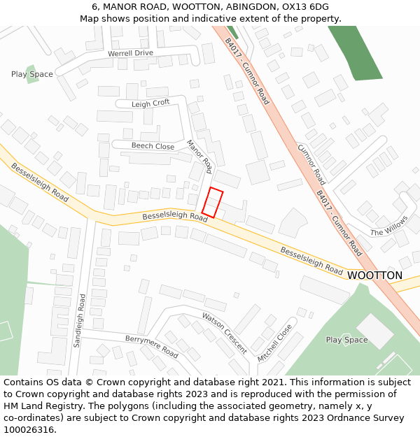 6, MANOR ROAD, WOOTTON, ABINGDON, OX13 6DG: Location map and indicative extent of plot