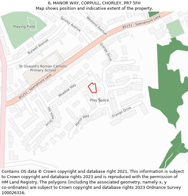 6, MANOR WAY, COPPULL, CHORLEY, PR7 5FH: Location map and indicative extent of plot