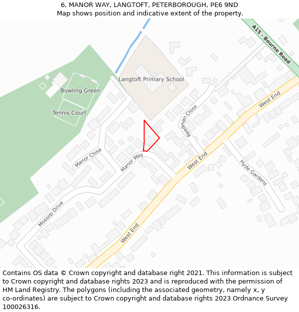 6, MANOR WAY, LANGTOFT, PETERBOROUGH, PE6 9ND: Location map and indicative extent of plot