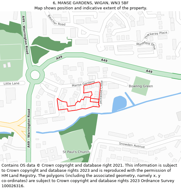 6, MANSE GARDENS, WIGAN, WN3 5BF: Location map and indicative extent of plot