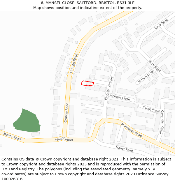 6, MANSEL CLOSE, SALTFORD, BRISTOL, BS31 3LE: Location map and indicative extent of plot