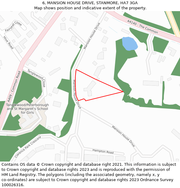 6, MANSION HOUSE DRIVE, STANMORE, HA7 3GA: Location map and indicative extent of plot