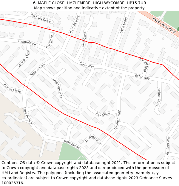 6, MAPLE CLOSE, HAZLEMERE, HIGH WYCOMBE, HP15 7UR: Location map and indicative extent of plot