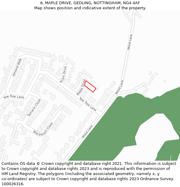 6, MAPLE DRIVE, GEDLING, NOTTINGHAM, NG4 4AF: Location map and indicative extent of plot