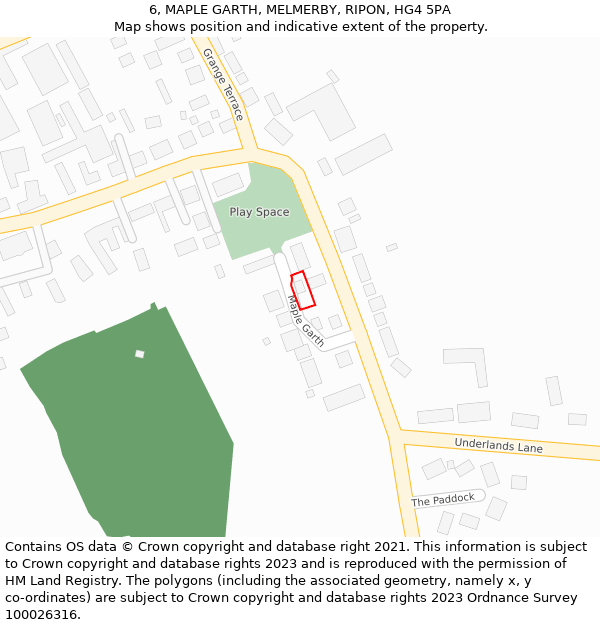 6, MAPLE GARTH, MELMERBY, RIPON, HG4 5PA: Location map and indicative extent of plot