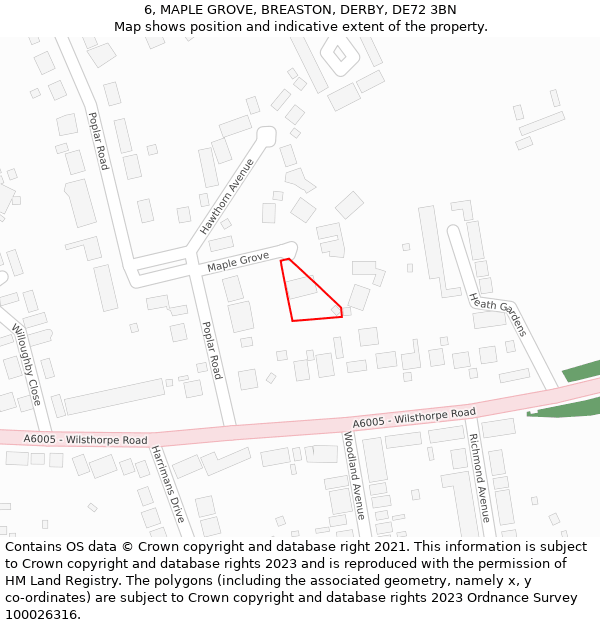 6, MAPLE GROVE, BREASTON, DERBY, DE72 3BN: Location map and indicative extent of plot