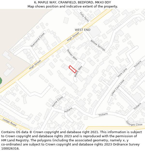 6, MAPLE WAY, CRANFIELD, BEDFORD, MK43 0DY: Location map and indicative extent of plot