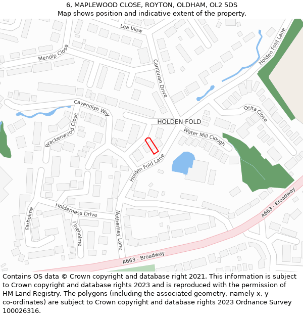 6, MAPLEWOOD CLOSE, ROYTON, OLDHAM, OL2 5DS: Location map and indicative extent of plot