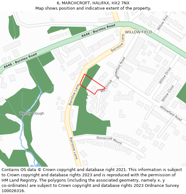 6, MARCHCROFT, HALIFAX, HX2 7NX: Location map and indicative extent of plot