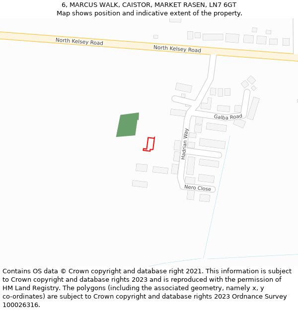 6, MARCUS WALK, CAISTOR, MARKET RASEN, LN7 6GT: Location map and indicative extent of plot