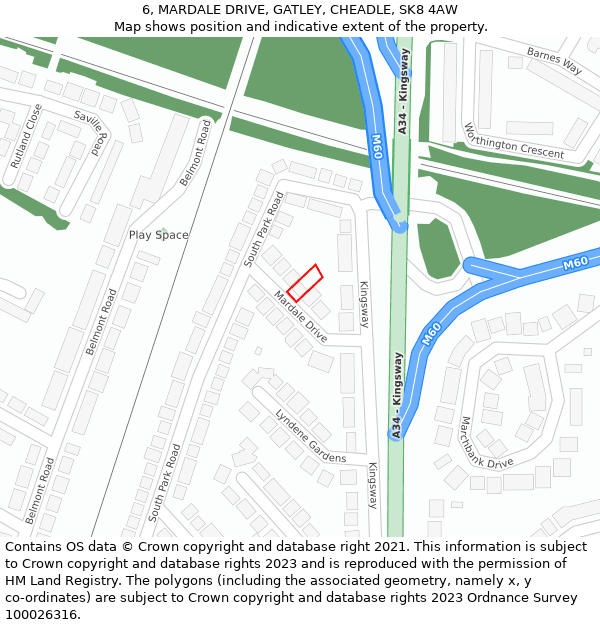 6, MARDALE DRIVE, GATLEY, CHEADLE, SK8 4AW: Location map and indicative extent of plot