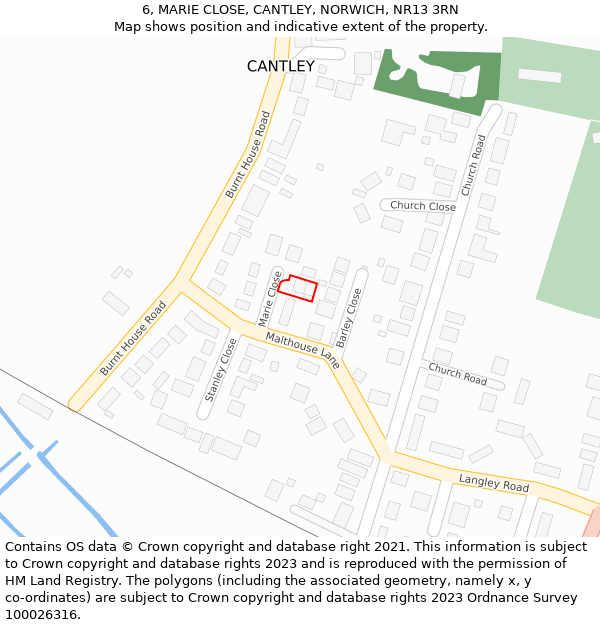 6, MARIE CLOSE, CANTLEY, NORWICH, NR13 3RN: Location map and indicative extent of plot