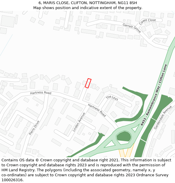 6, MARIS CLOSE, CLIFTON, NOTTINGHAM, NG11 8SH: Location map and indicative extent of plot