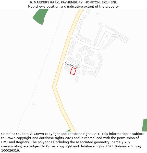 6, MARKERS PARK, PAYHEMBURY, HONITON, EX14 3NL: Location map and indicative extent of plot