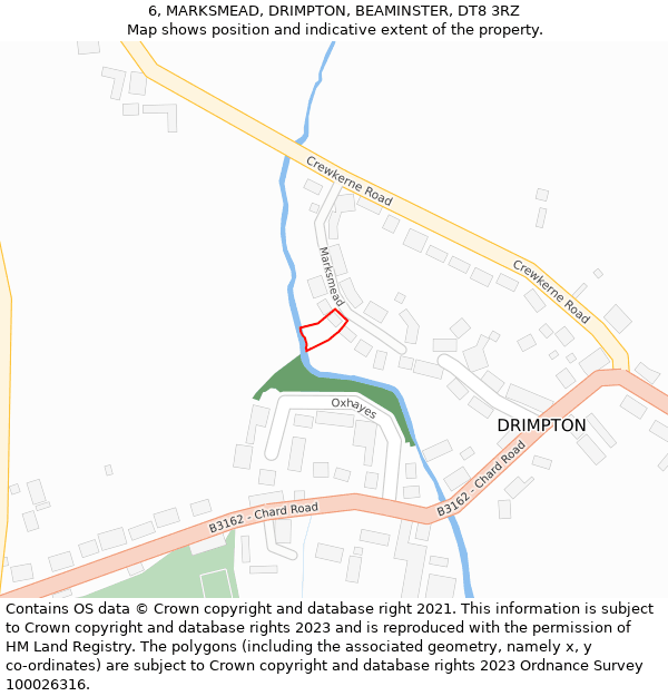 6, MARKSMEAD, DRIMPTON, BEAMINSTER, DT8 3RZ: Location map and indicative extent of plot