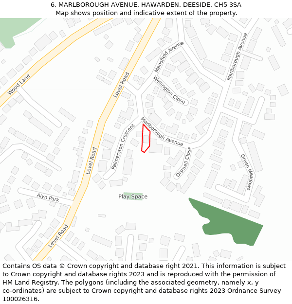 6, MARLBOROUGH AVENUE, HAWARDEN, DEESIDE, CH5 3SA: Location map and indicative extent of plot