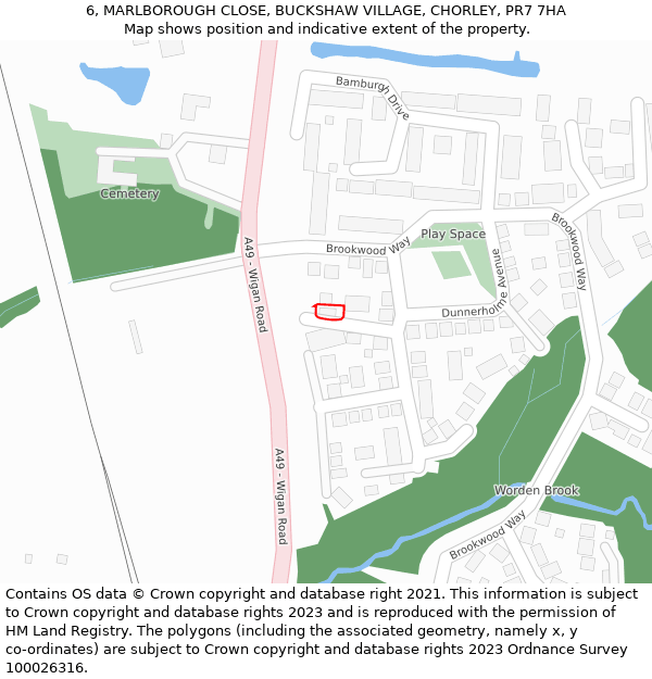 6, MARLBOROUGH CLOSE, BUCKSHAW VILLAGE, CHORLEY, PR7 7HA: Location map and indicative extent of plot