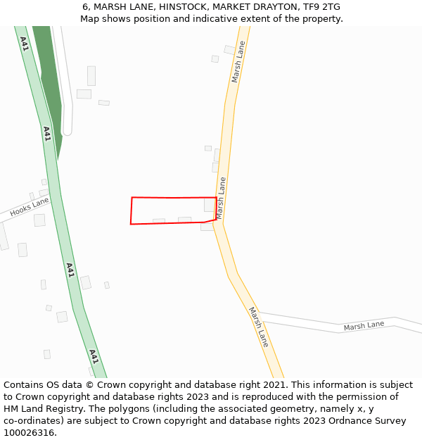 6, MARSH LANE, HINSTOCK, MARKET DRAYTON, TF9 2TG: Location map and indicative extent of plot