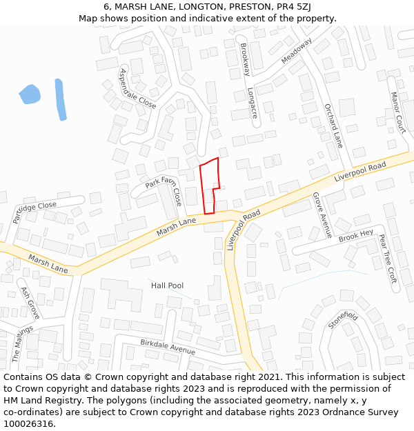 6, MARSH LANE, LONGTON, PRESTON, PR4 5ZJ: Location map and indicative extent of plot