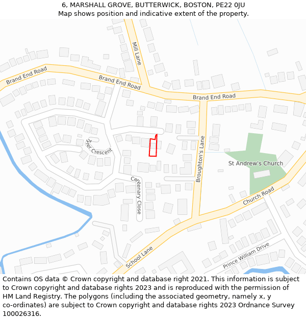 6, MARSHALL GROVE, BUTTERWICK, BOSTON, PE22 0JU: Location map and indicative extent of plot