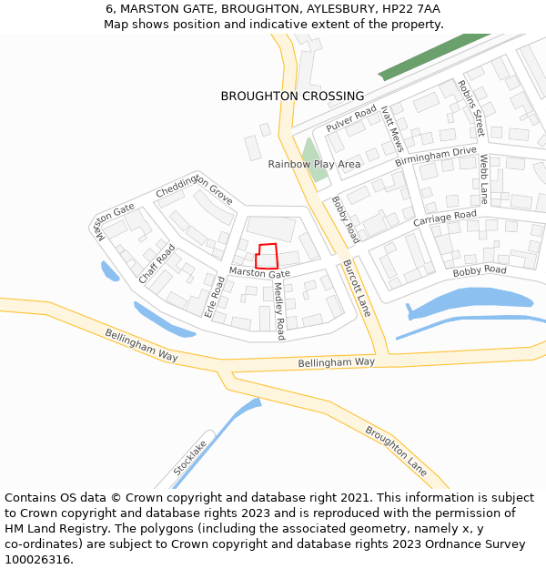 6, MARSTON GATE, BROUGHTON, AYLESBURY, HP22 7AA: Location map and indicative extent of plot