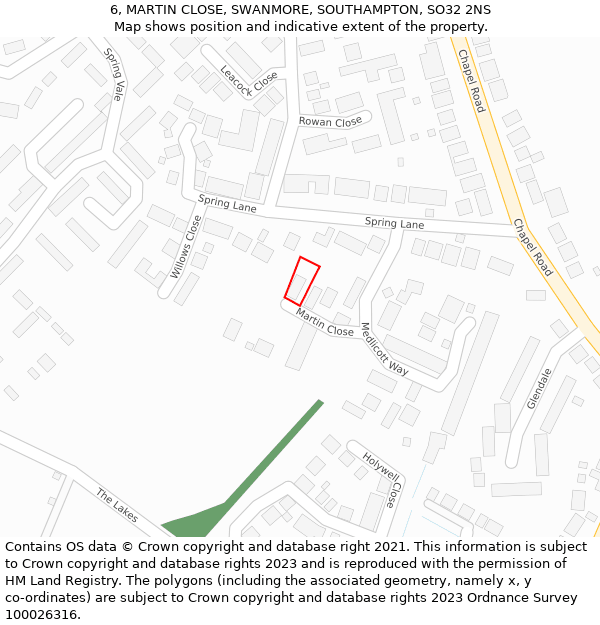 6, MARTIN CLOSE, SWANMORE, SOUTHAMPTON, SO32 2NS: Location map and indicative extent of plot