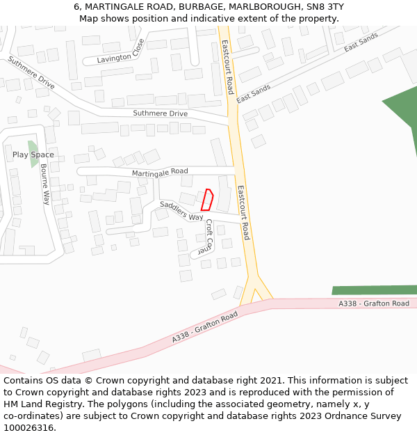 6, MARTINGALE ROAD, BURBAGE, MARLBOROUGH, SN8 3TY: Location map and indicative extent of plot